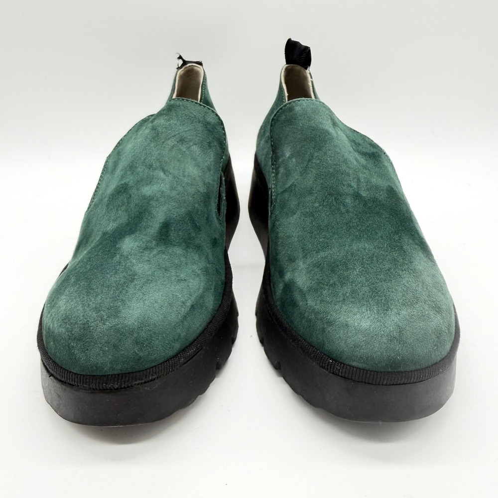 FLY LONDON Pece Wedge Slip On Shoes Women 38 Green Suede Platform Comfort Loafer - Picture 2 of 14